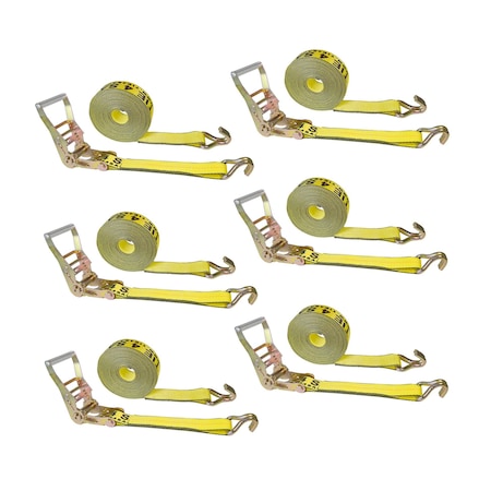 Tie 4 Safe 2 x 30' Ratchet Tie Downs w/ J Wire Hooks, WLL- 3,333 lbs., PK6 RT04C-530-W5-Y-6